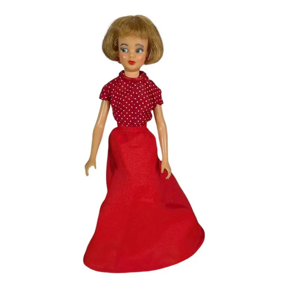 Tammy Doll Red Dress Silver Cloak Purse Handbag Ideal Toy 1965 VTG 11.5 inches